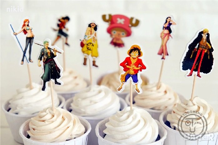24 бр топер клечки ONE PIECE Luffy Zoro Chopper за мъфини кексчета декор украса парти , снимка 1