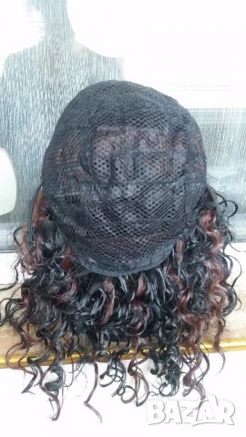 Нова черна Афро с тъмно кестеняви кичури перука 50 см  - мод.81, снимка 6 - Аксесоари за коса - 21361417