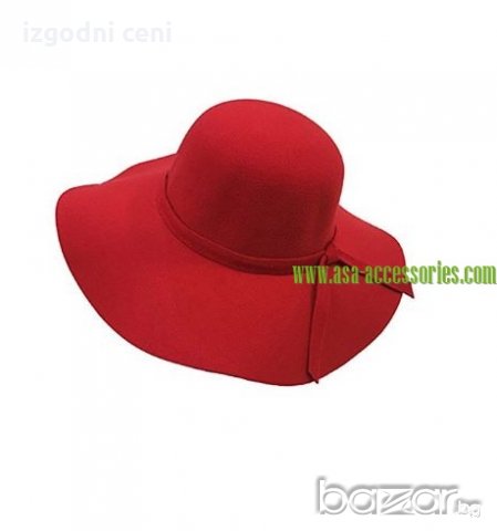 Дамска шапка с голяма периферия - червена, снимка 5 - Шапки - 19368475