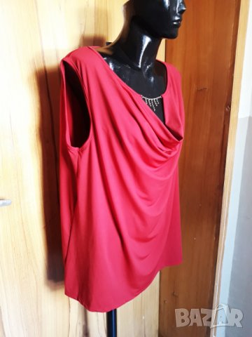 Нова Червена туника с декорация от камъчета като колие ХЛ, снимка 4 - Туники - 25653286