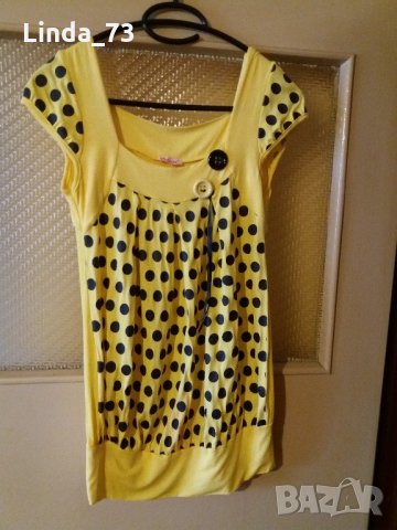 Дам.туника-блуза-"YILSAN"-/вискоза+ликра/-патеш.жълта с точки. Закупена от Италия., снимка 1 - Туники - 22002083