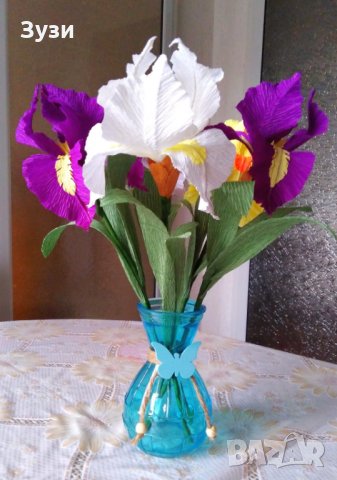Цветя от хартия-ириси, снимка 7 - Изкуствени цветя - 25247667