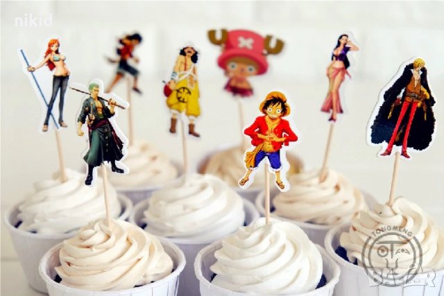 24 бр топер клечки ONE PIECE Luffy Zoro Chopper за мъфини кексчета декор украса парти 