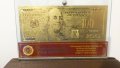 Сувенирни банкноти 100 златни долара в стъклена поставка и масивно дърво + Сертификат, снимка 5