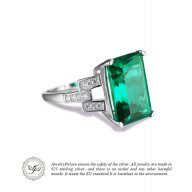 Посребрен дамски пръстен със зелен камък, фини кралски бижута със цирконии  , снимка 2 - Пръстени - 17414209