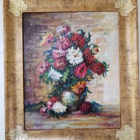 Маслена картина "Ваза с цветя" италиански художник , снимка 4 - Картини - 22853606