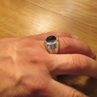 Старинен красив мъжки сребърен пръстен с голям камък  Черен Оникс и красива ръчна изработка, снимка 2 - Пръстени - 25614355