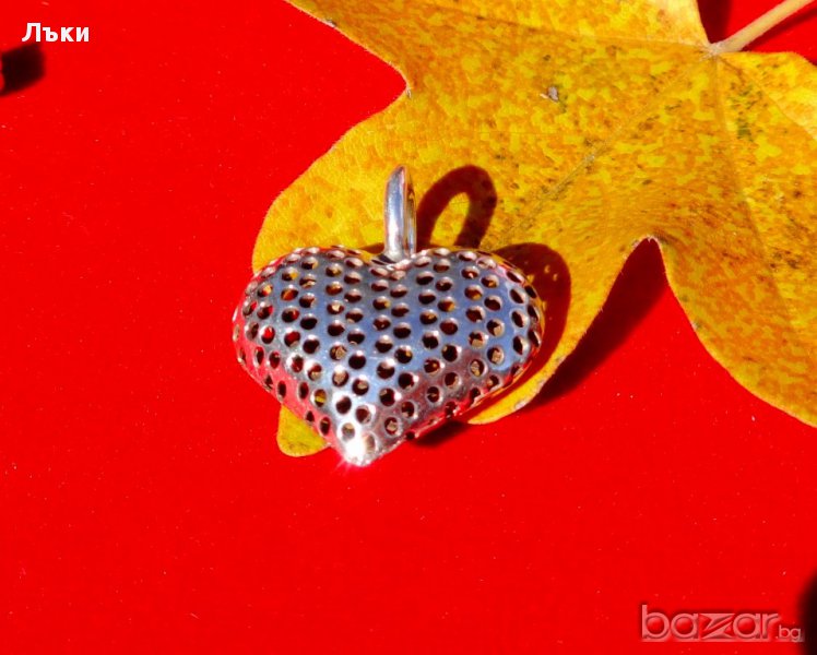 Обемен сребърен медальон сърце 925., снимка 1