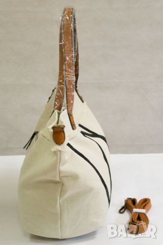 Бежова дамска текстилна чанта марка Ines Delaure, снимка 3 - Чанти - 22359973