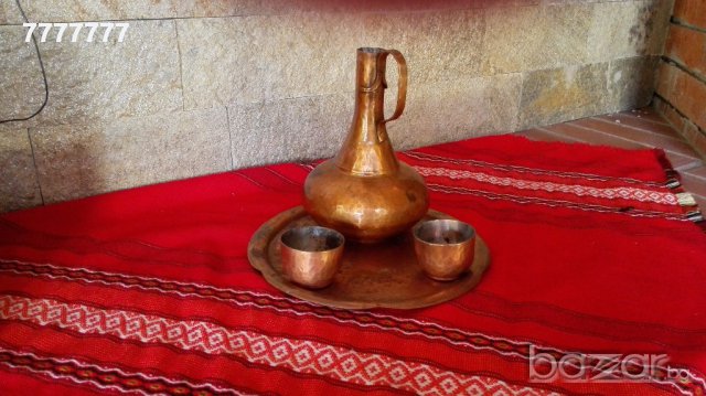 Кован стар меден сервиз за ракия, снимка 3 - Антикварни и старинни предмети - 17884066