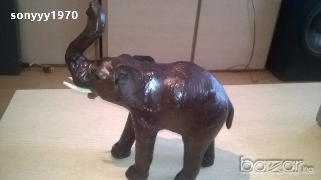 ГОЛЯМ Слон-голям-кожено покритие-30х30х13см-внос швеицария, снимка 3 - Антикварни и старинни предмети - 18314700