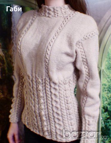 Ръчно плетена блуза с аранови елементи, снимка 2 - Блузи с дълъг ръкав и пуловери - 18815330