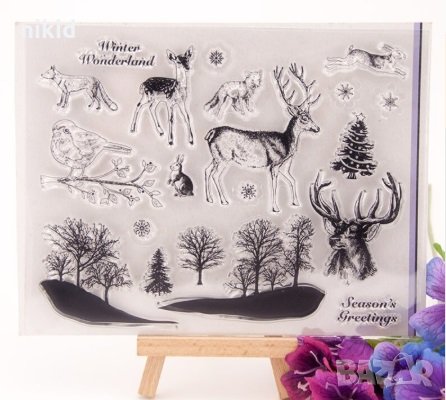 Горски животни гора елен лов силиконов гумен печат декор бисквитки фондан Scrapbooking