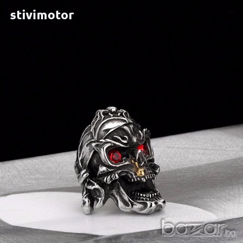 Пръстен мъжки стомана череп+камъни,., снимка 7 - Пръстени - 17793256