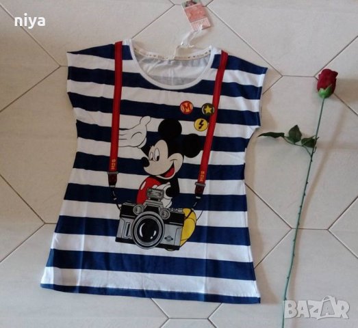 Тениска на райе със Мики Маус - Размер М 