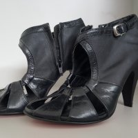 Черни дамски сандали естествена кожа с ток Мартини, снимка 1 - Сандали - 22748175