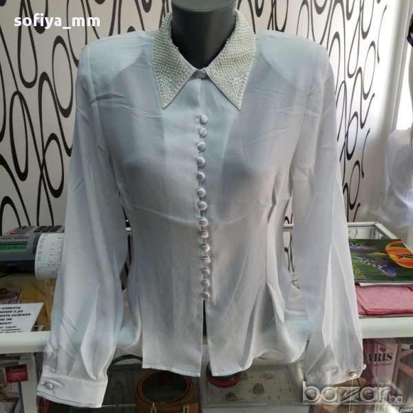 Дамска Риза с перли черна и бяла, снимка 1