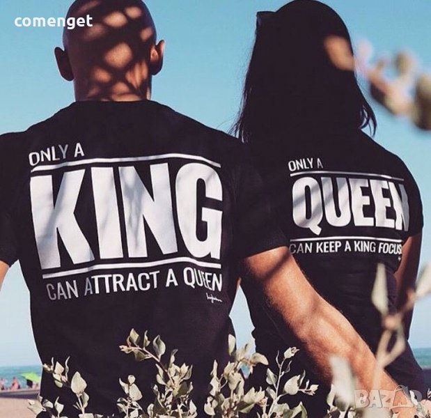 Свети Валентин за ВЛЮБЕНИ! KING ATTRACT & QUEEN FOCUS LOVE тениски! Поръчай модел с твоя ИДЕЯ!, снимка 1