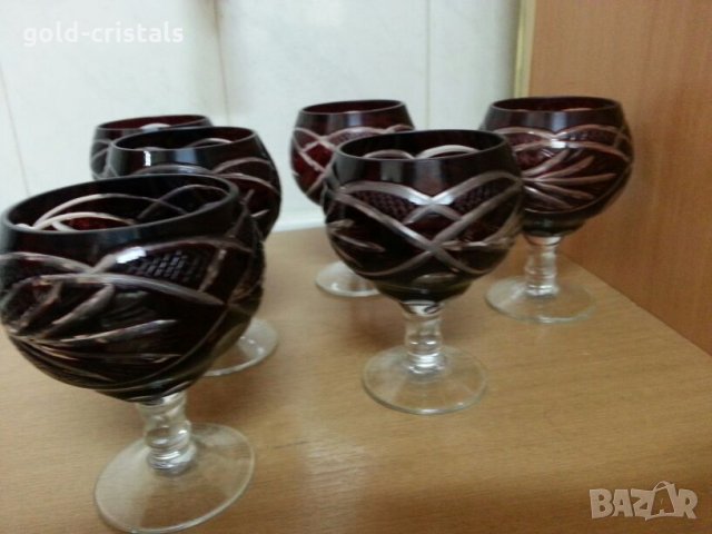 Кристални чаши цветен червен кристал, снимка 9 - Антикварни и старинни предмети - 25726614