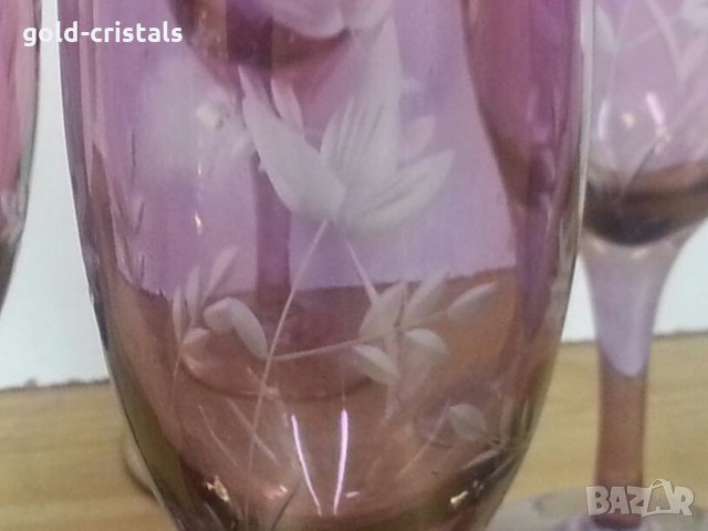  кристални чаши за вино цветно стъкло гравирани, снимка 3 - Антикварни и старинни предмети - 22458362