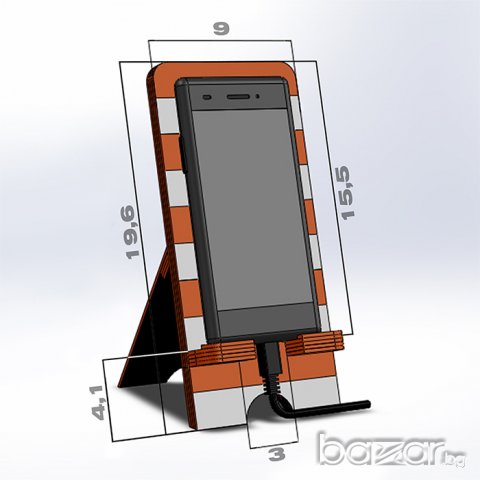 Хендмейд дървена поставка за телефон.