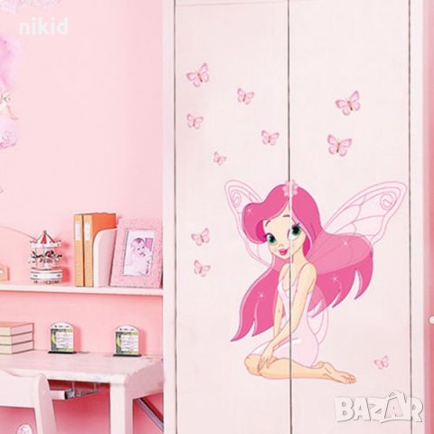 Голяма розова фея пеперуда стикер лепенка за стена за детска стая и мебел, снимка 3 - Други - 21556426