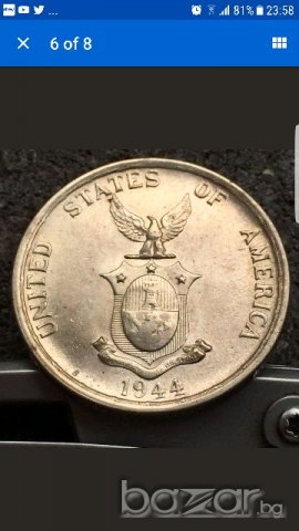 BUnc USA 50 Centavos Filipinas 1944 San Francisco Mint, снимка 4 - Нумизматика и бонистика - 20221576