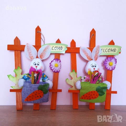 Великденска украса за стена Табелка за врата великденски заек с торба, снимка 5 - Декорация за дома - 24519403