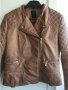 Дамско кожено яке BERSHKA оригинал, size M, с вата, екокожа, карамелено, златни ципове, като ново!!!, снимка 2
