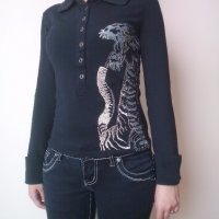 Черна блуза/риза с бродерия, снимка 2 - Блузи с дълъг ръкав и пуловери - 19063275