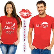 ЗА ВЛЮБЕНИ! LOVE тениски с MRS & MS RIGHT принт! Поръчай модел С ТВОЯ ИДЕЯ!, снимка 1 - Тениски - 8265337