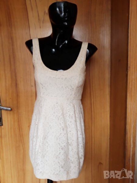 Кремава къса рокля тип балон с дантела и цип ХС/С, снимка 1