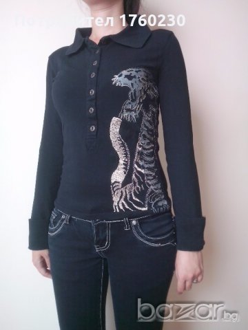 Черна блуза/риза с бродерия, снимка 2 - Блузи с дълъг ръкав и пуловери - 19063275