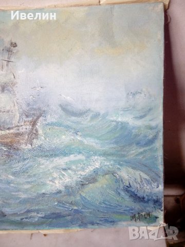 стара картина-морски пейзаж, снимка 4 - Картини - 21634233