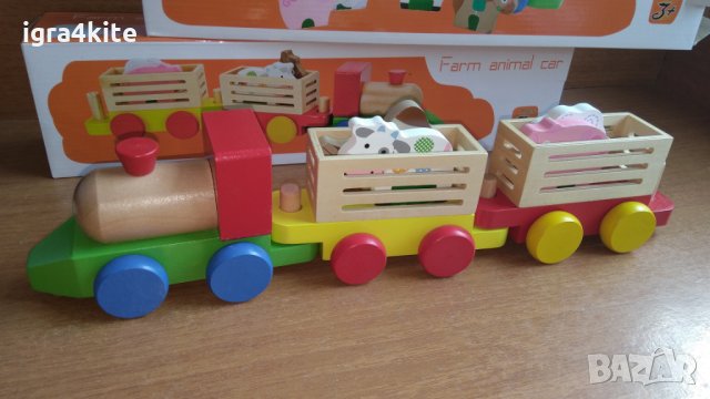 Голям дървен влак ферма с животни  и ремаркета, снимка 2 - Образователни игри - 25012904