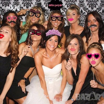 Моминско парти сватба 22 бр забавни клечки за фото Props пропс аксесоари за снимки, снимка 2 - Други - 25955116