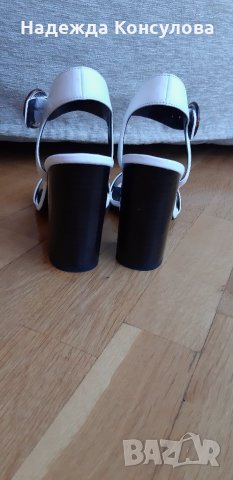 Сандали със стабилен ток. БЕЛИ, снимка 3 - Дамски обувки на ток - 24789098
