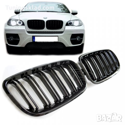 Двойни бъбреци за BMW X5 Е70 / X6 E71 (2008-2013) – черен лак, снимка 1 - Аксесоари и консумативи - 22123480