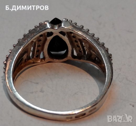 Стар сребърен руски СССР пръстен с оникс цирконий и злато, снимка 14 - Пръстени - 22794732