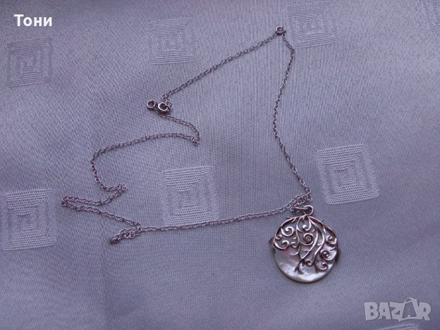  Сребърно бижу  със седеф и диамант HDIA/U , снимка 5 - Колиета, медальони, синджири - 26110434
