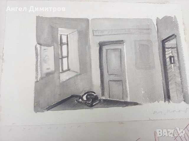 Картина акварел Мони Аладжемов В заставата , снимка 3 - Картини - 25413648