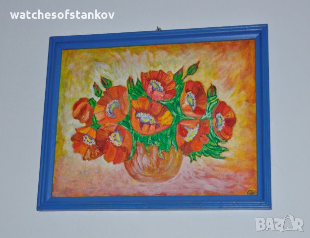 Стефан Ненов "ВАЗА с ЦВЕТЯ" масло върху платно 29/23 см, снимка 4 - Картини - 25393999