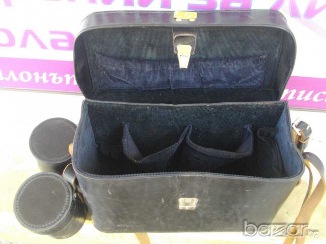 Чанта кожена за фотоапарат с два калъфа за фотообективи, снимка 4 - Други - 7661783