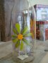 стъклена бутилка 1 литър декорация Цветя, снимка 1