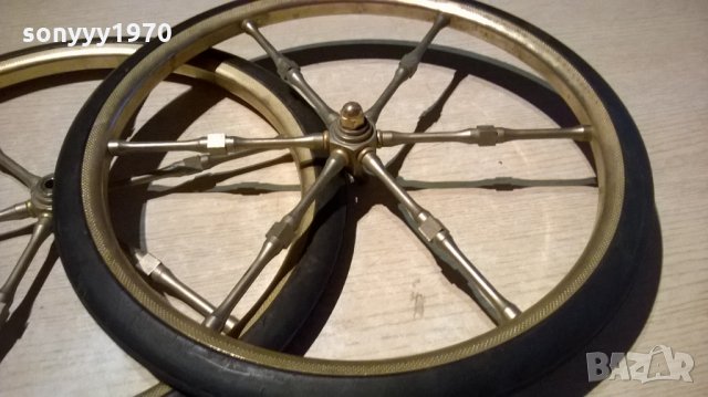 антики-ретро колела-мед/месинг с плътни гуми-внос франция, снимка 4 - Антикварни и старинни предмети - 23129253