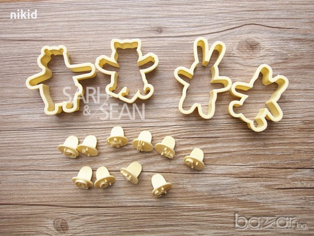 12части Заек Мече с муцунки лица печати пластмасови форми резци за бисквитки тесто фондан декорация, снимка 2 - Форми - 21082624