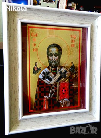 Икона на Свети Никола, репродукция с рамка и стъкло, снимка 6 - Икони - 24894729