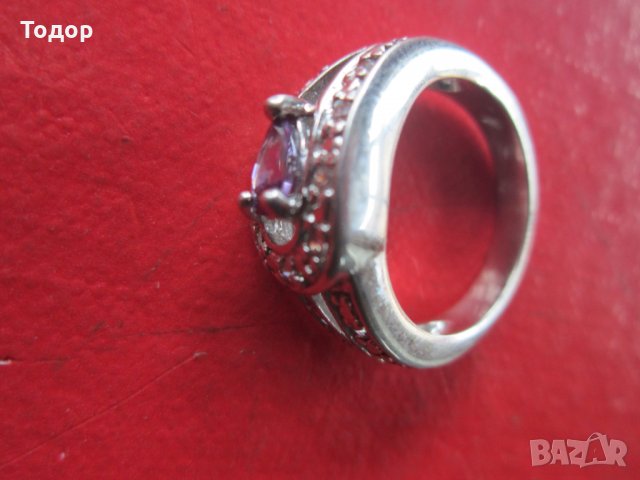Страхотен посребрен  пръстен  с аметист, снимка 5 - Пръстени - 23705881