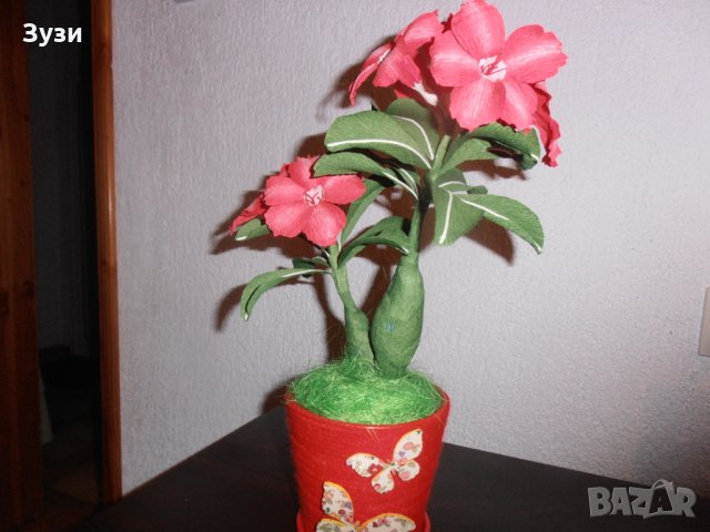 Цветя от хартия-Адениум, Пустинна роза, снимка 3 - Изкуствени цветя - 24676061
