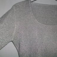 Кокетна еластична сребърна блуза "Fendi"® / голям размер, снимка 3 - Блузи с дълъг ръкав и пуловери - 15921690